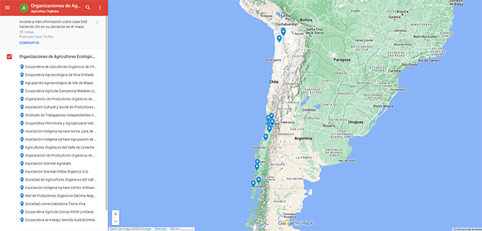 Mapa de Organizaciones de Agricultores Ecológicos en Chile